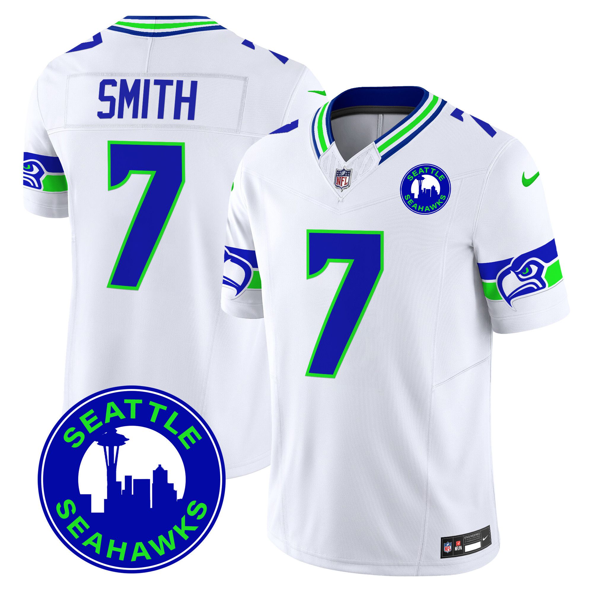 Men Seattle Seahawks 7 Smith White 2024 Nike City Patch Vapor Limited NFL Jersey